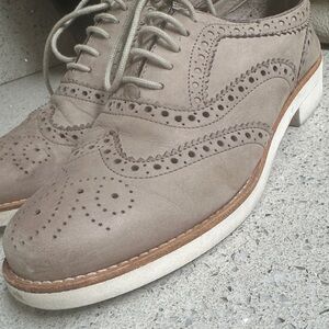 Women's Taupe Leather Lace Up Loafers